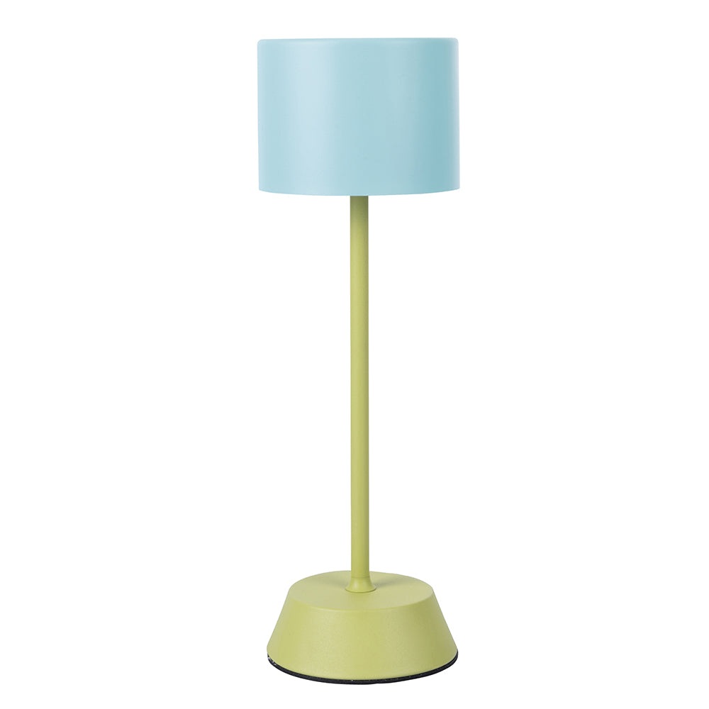 Lampada da tavolo con sensore touch ricaricabile tre intensità di luminosità celeste e verde moderna ed elegante