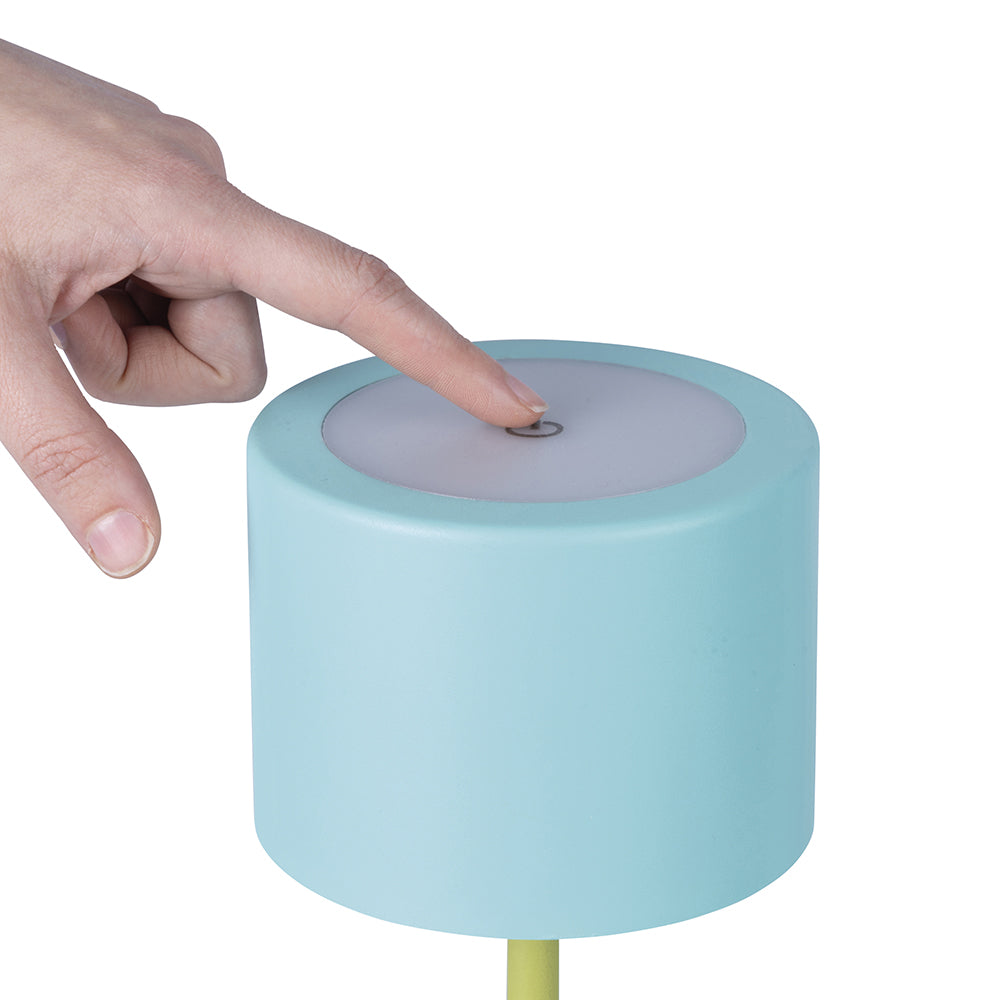 Lampada da tavolo con sensore touch ricaricabile tre intensità di luminosità celeste e verde moderna ed elegante