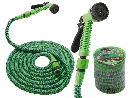 Kit tubo irrigazione antitorsione allungabile con pistola 7 funzioni e raccordi Brixo Iris Snake