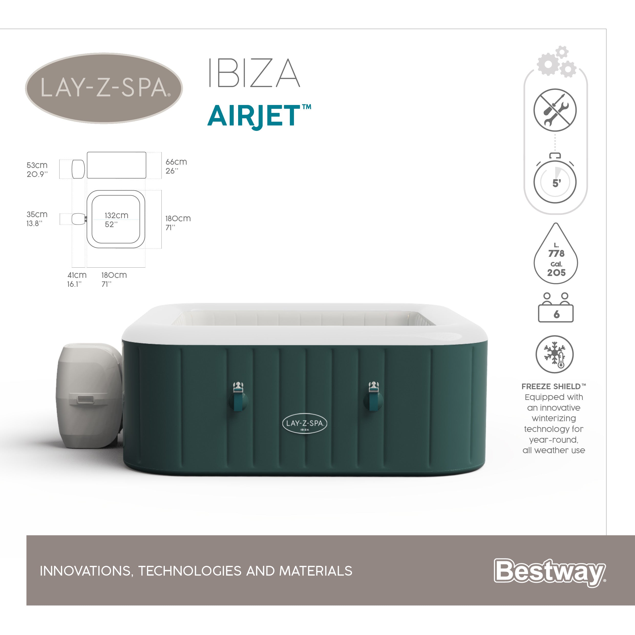 Piscine d'hydromassage SPA Lay-Z-Spa Ibiza AirJet Bestway 60015 