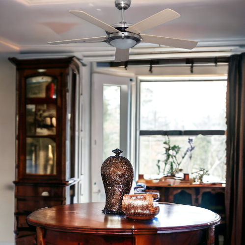 Ventilateur de plafond finition bois à 5 pales avec télécommande et lampe Niklas Woodsky