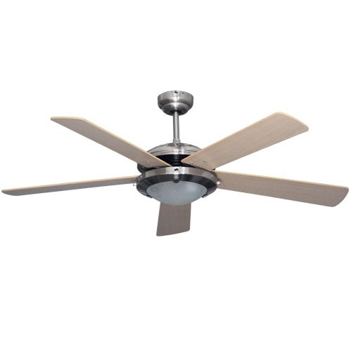 Ventilateur de plafond finition bois à 5 pales avec télécommande et lampe Niklas Woodsky