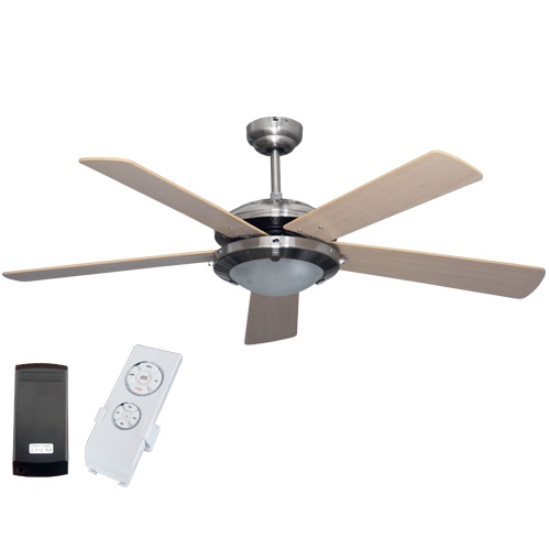 Ventilateur de plafond finition bois à 5 pales avec télécommande et lampe Niklas Woodsky