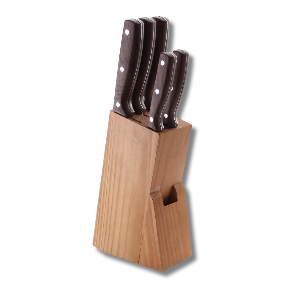 Ceppo in legno 5 coltelli con lame in acciaio inox