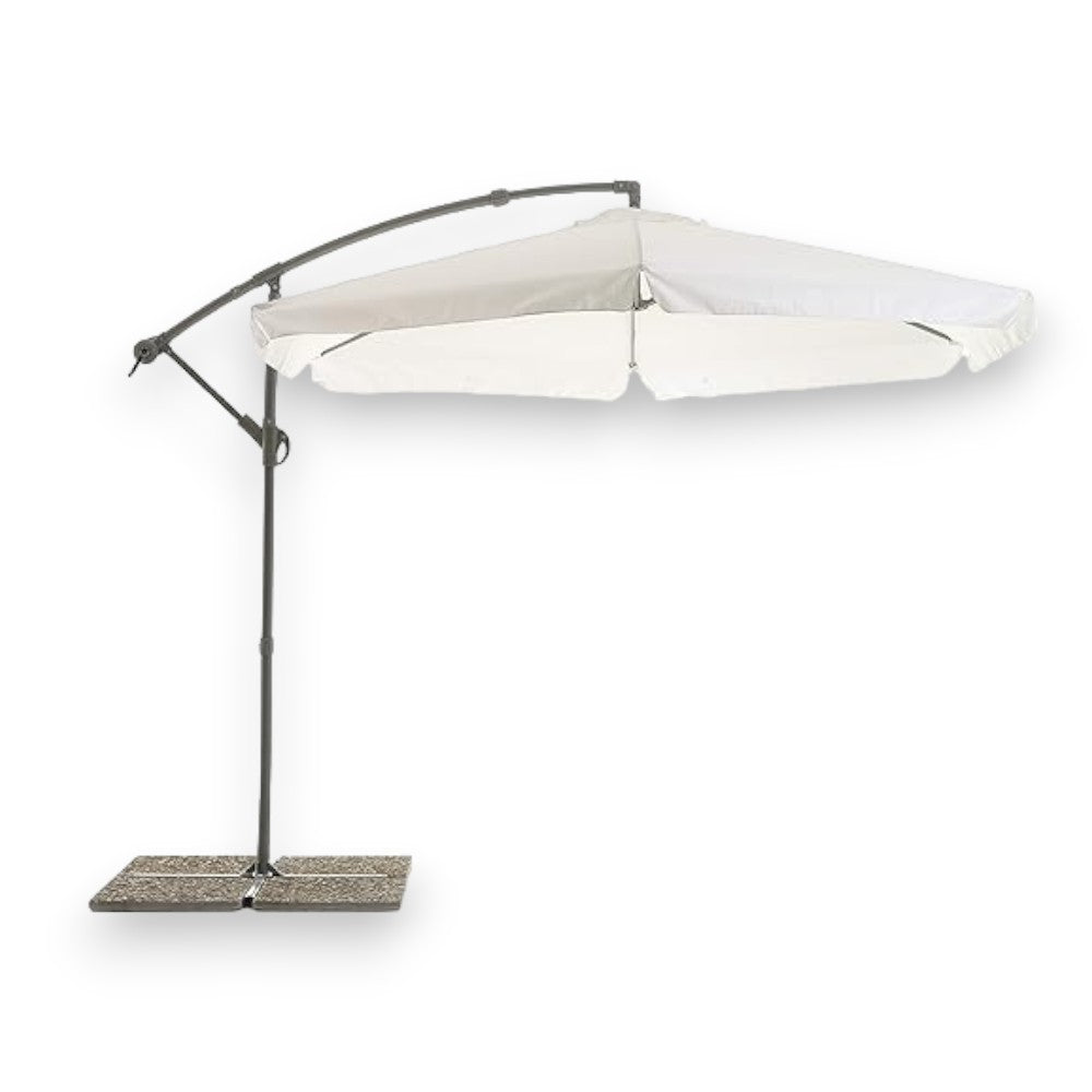 Parasol de jardin rond blanc 330 cm avec mât latéral et système d'ouverture à manivelle