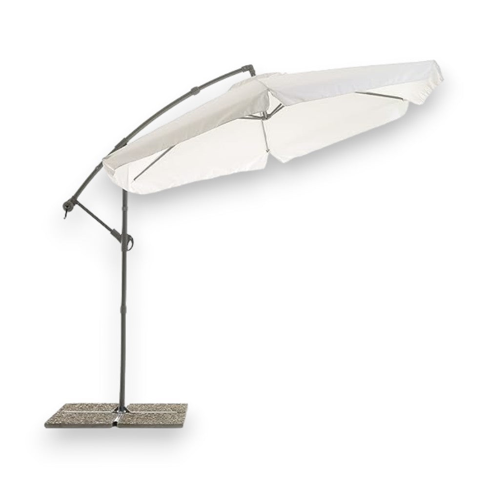 Parasol de jardin rond blanc 330 cm avec mât latéral et système d'ouverture à manivelle