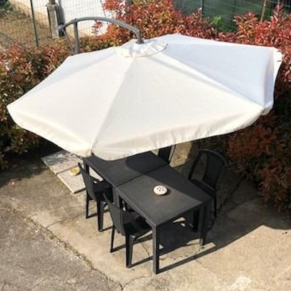 Parasol de jardin rond blanc 330 cm avec mât latéral et système d'ouverture à manivelle