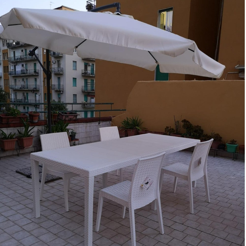 Parasol de jardin rond blanc 330 cm avec mât latéral et système d'ouverture à manivelle