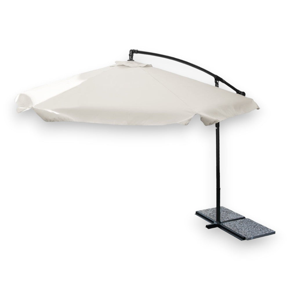 Parasol de jardin rond blanc 330 cm avec mât latéral et système d'ouverture à manivelle