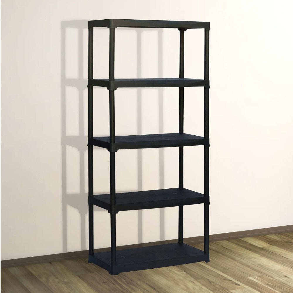 Kit étagères en polypropylène haute résistance pour usage intérieur et extérieur, assemblage emboîtable de 3 à 5 étagères