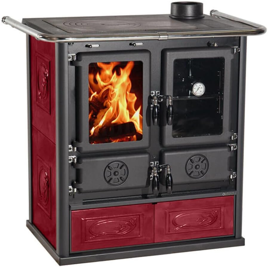 Cuisine Poêle à bois avec revêtement en majolique 7,2 kW Rosetta Liberty bordeaux