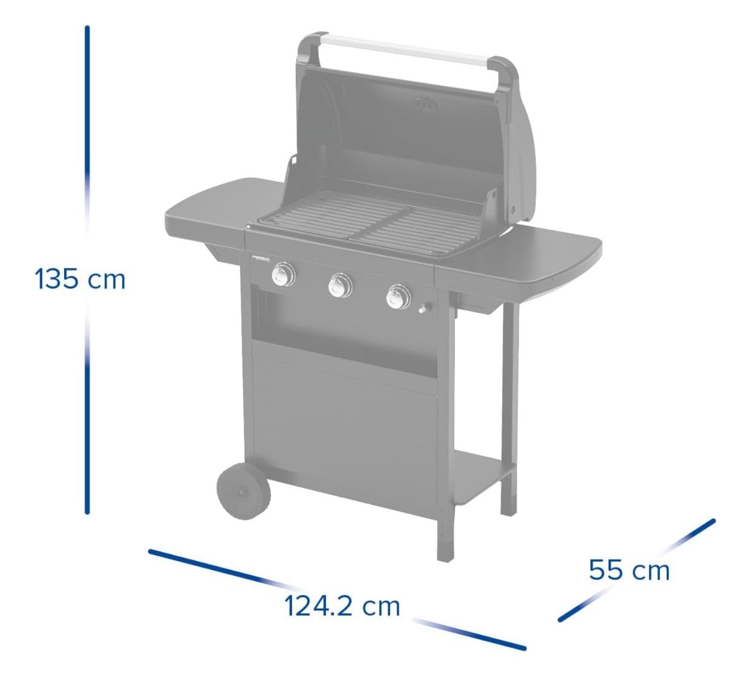 Barbecue à gaz 3 feux dans four en acier avec thermomètre et étagères rabattables COMPACT 3L