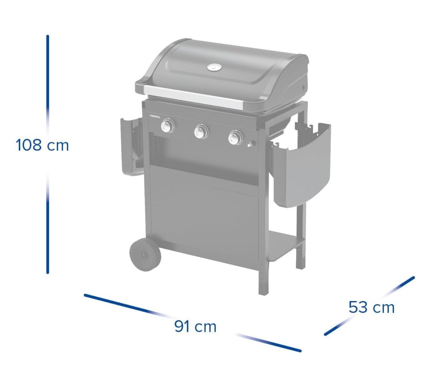 Barbecue à gaz 3 feux dans four en acier avec thermomètre et étagères rabattables COMPACT 3L