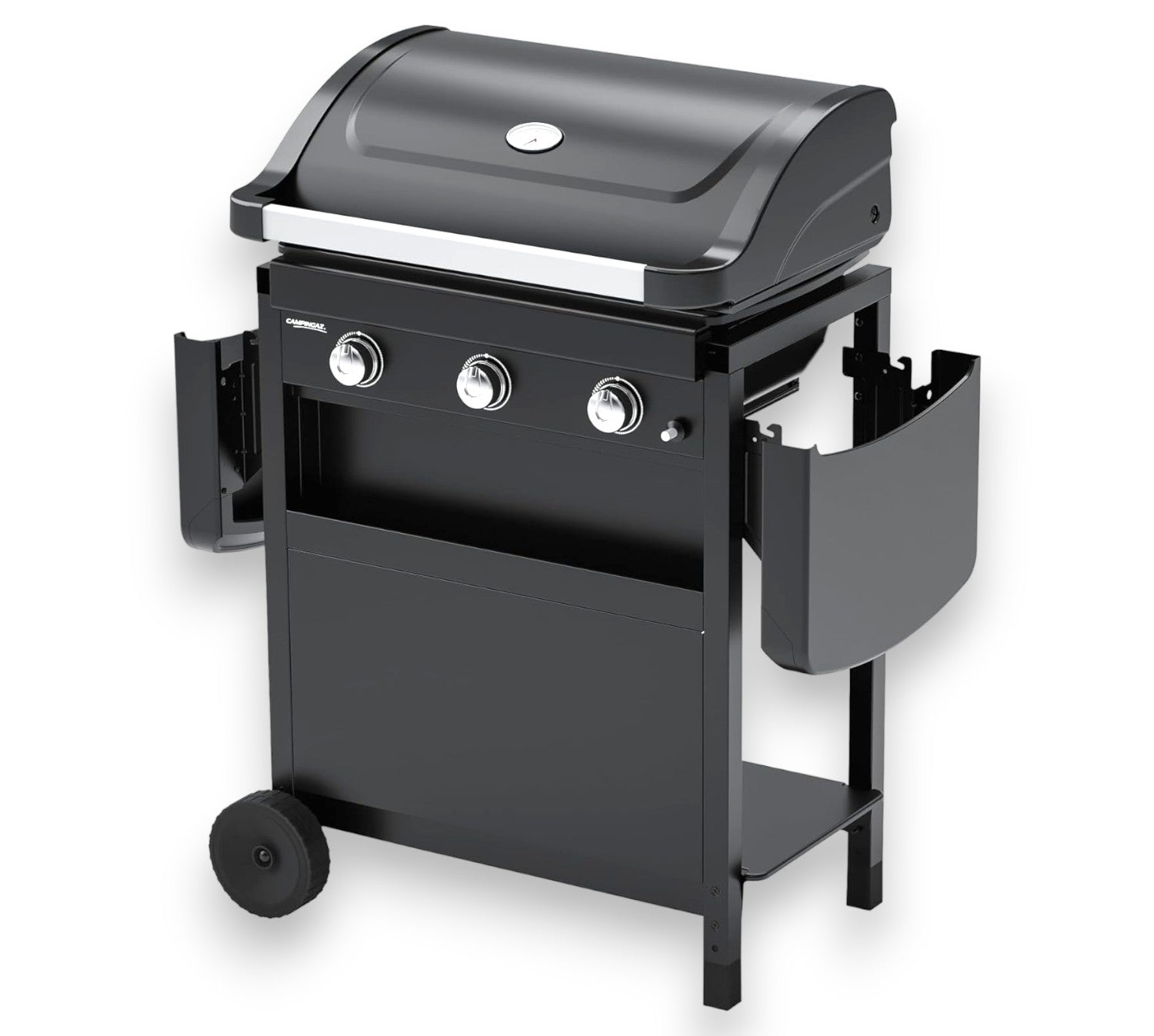 Barbecue à gaz 3 feux dans four en acier avec thermomètre et étagères rabattables COMPACT 3L