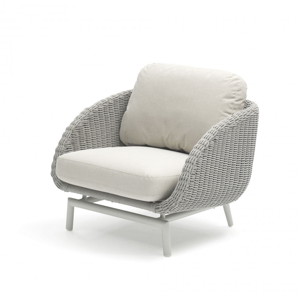 Salotto giardino 3 posti con cuscini inclusi e struttura in alluminio rivestimento in corda Lysandre