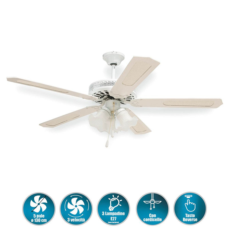 Ventilatore lampadario a soffitto 65W con 5 pale in legno e