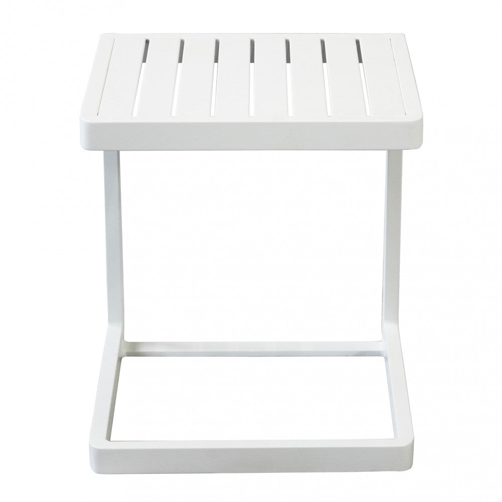 Table basse 40x40x45 cm en aluminium blanc pour jardin extérieur pour salons et support pour bains de soleil Nolan