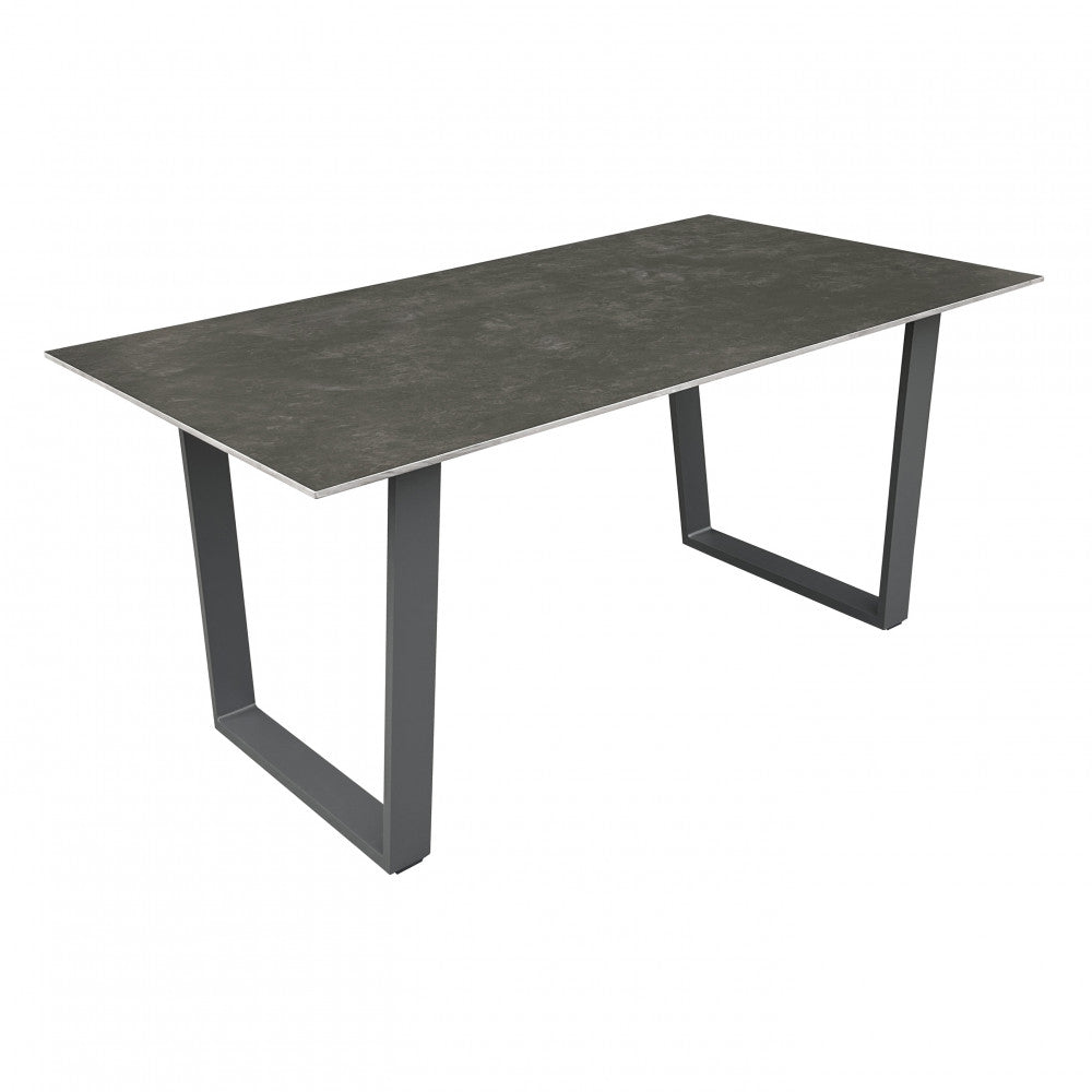 Tavolo da esterno 160x90 cm in alluminio antracite e piano in finta pietra
