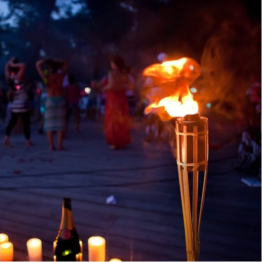 Torche de table anti-moustiques en bambou avec base de support pour usage extérieur