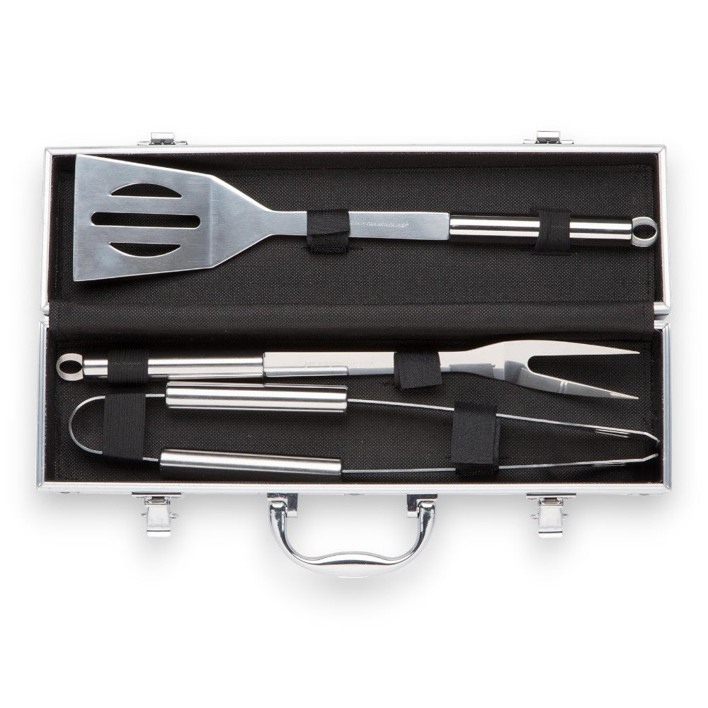 Ensemble d'ustensiles de barbecue 3 pièces avec coffret en acier, spatule, fourchette, pinces