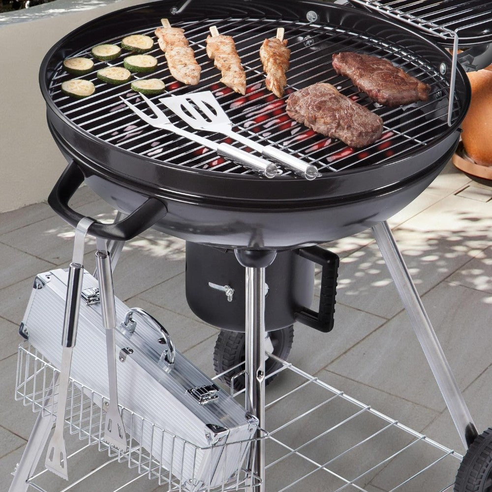 Ensemble d'ustensiles de barbecue 3 pièces avec coffret en acier, spatule, fourchette, pinces