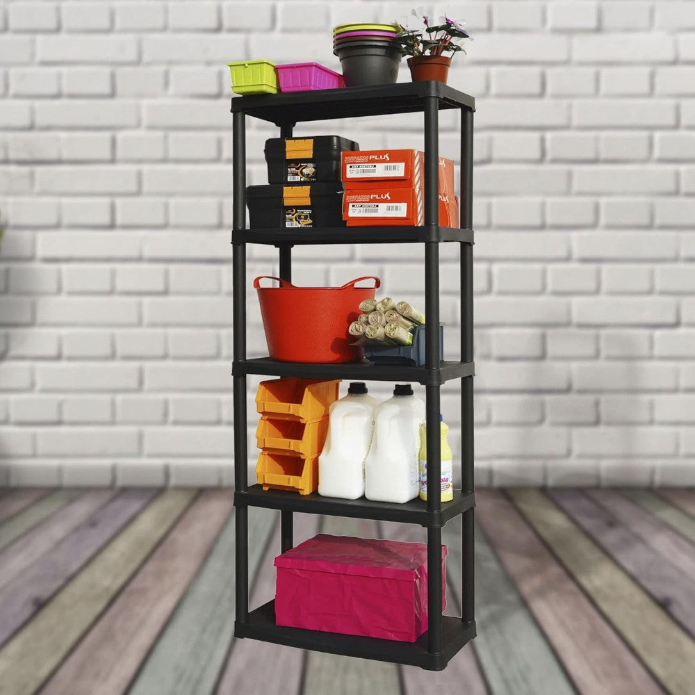 Kit étagères en polypropylène haute résistance pour usage intérieur et extérieur, assemblage emboîtable de 3 à 5 étagères