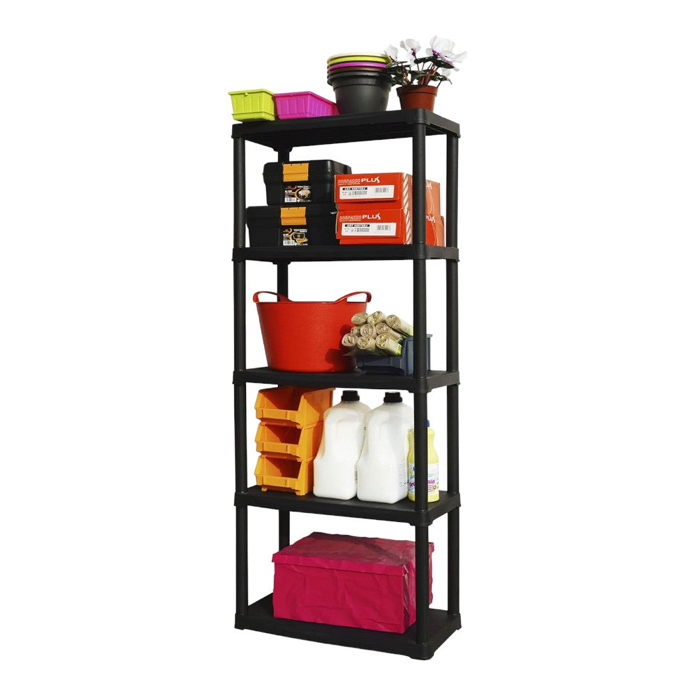 Kit étagères en polypropylène haute résistance pour usage intérieur et extérieur, assemblage emboîtable de 3 à 5 étagères