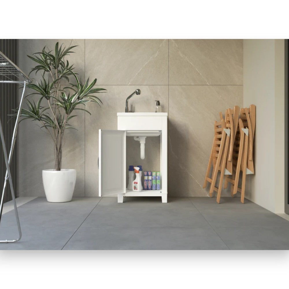 Meuble lavabo intérieur et extérieur en résine et PVC avec 1 porte en kit 45x50x80h cm