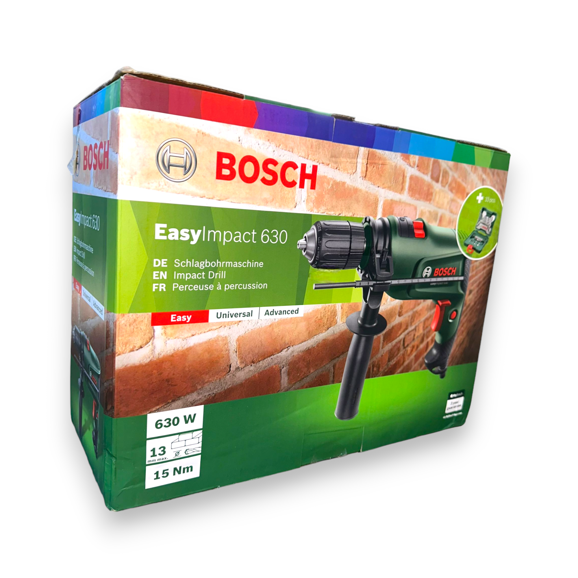 Perceuse à percussion électrique professionnelle 630W avec mallette de transport et 33 accessoires EASY IMPACT 630 BOSCH