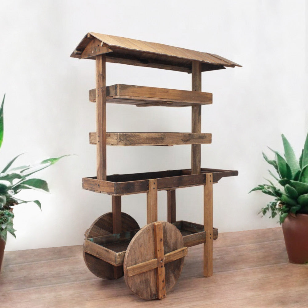 Libreria mobile scaffaletto carrello ornamentale in legno con ruote Sirio