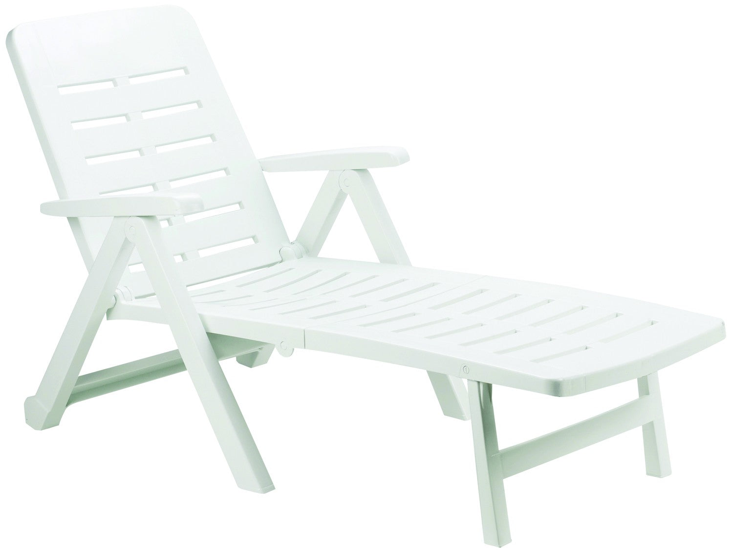 Chaise longue de jardin pliante et inclinable à roulettes en résine Blanc Émeraude