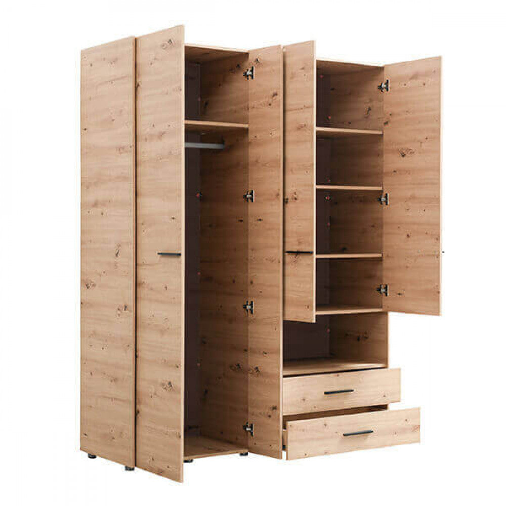 Armoire à 3 portes et 2 tiroirs en bois mélaminé bilaminé avec compartiment de rangement Silvian