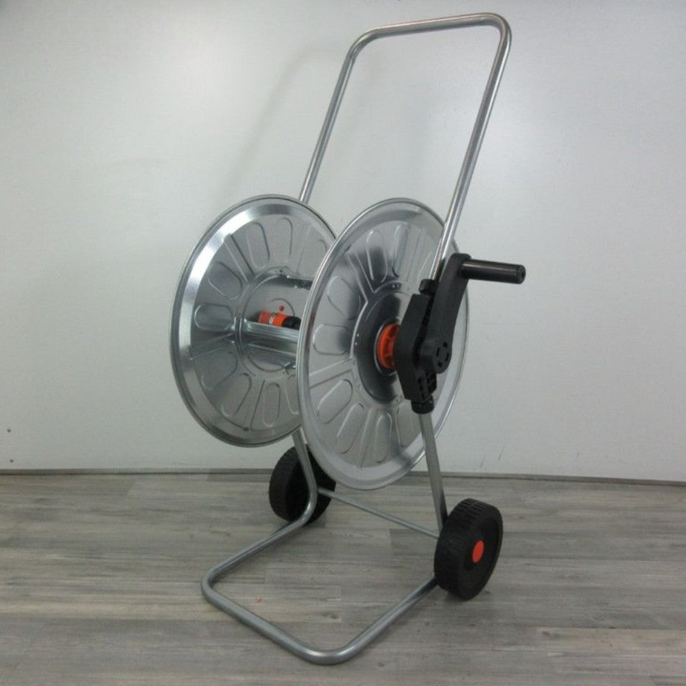 Carrello avvolgitubo da giardino con telaio e rullo in acciaio per tubi fino a 110 mt