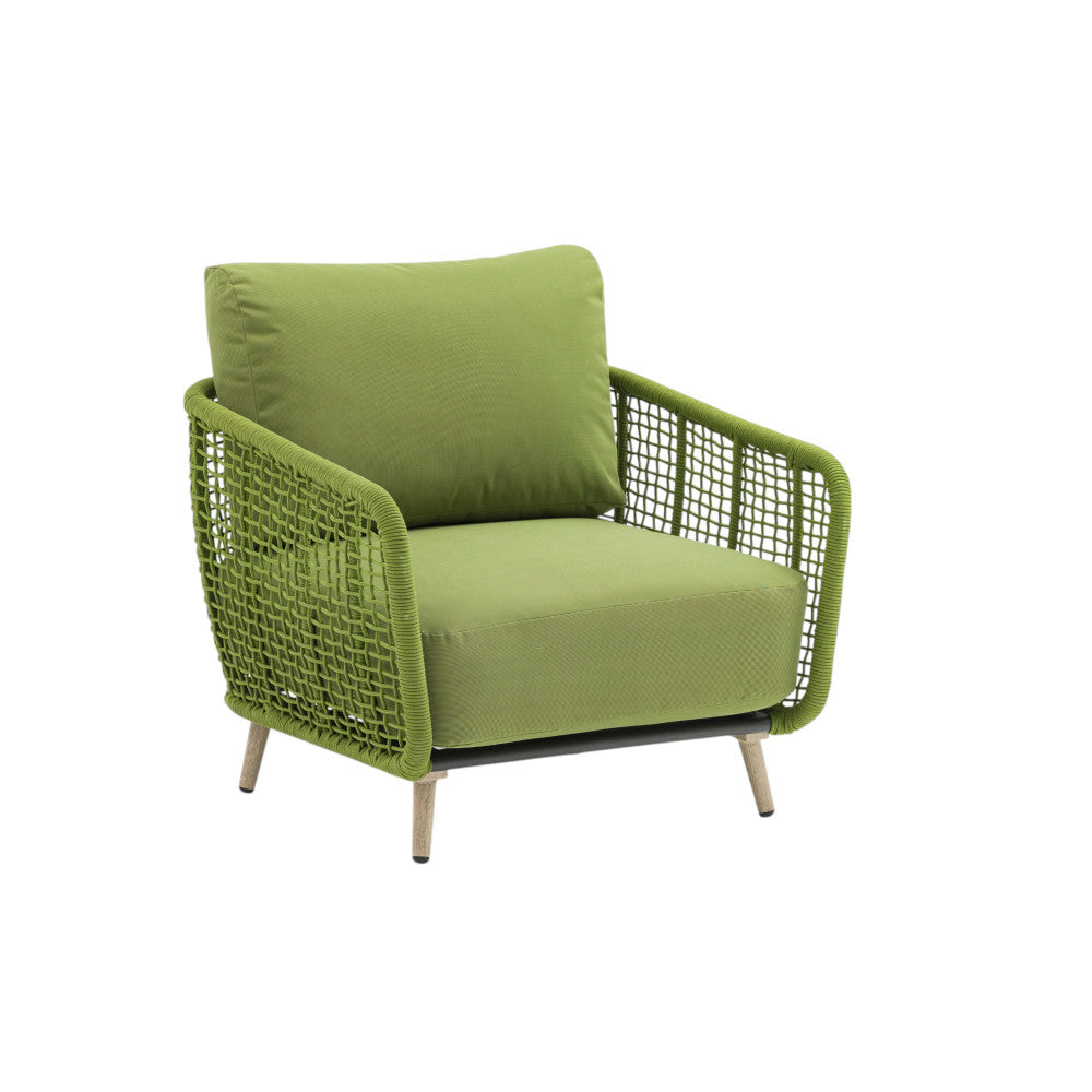 Salotto da giardino struttura in alluminio e rivestimento in corda pvc con cuscini inclusi Nova