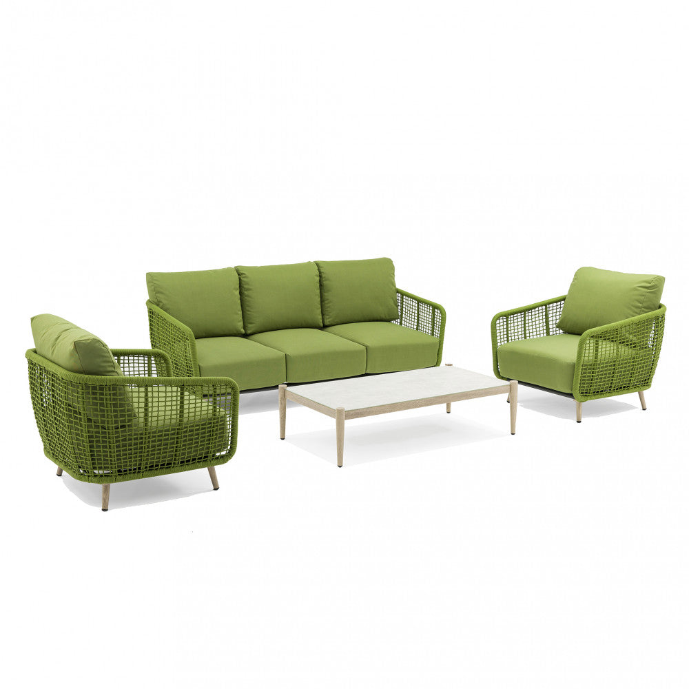 Salotto da giardino struttura in alluminio e rivestimento in corda pvc con cuscini inclusi Nova