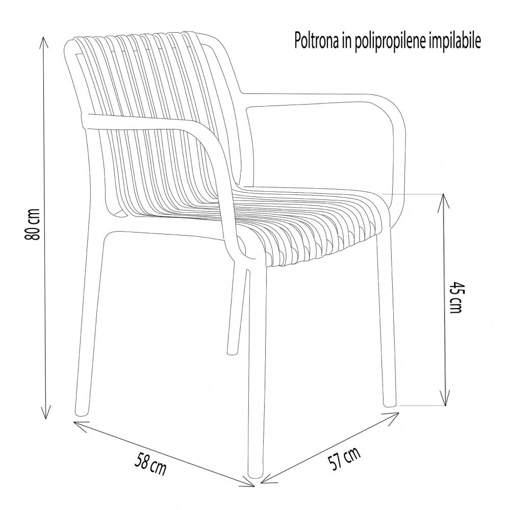 Fauteuil empilable pour extérieur, intérieur, bars et restaurants en résine avec dossier effet corde Giulia