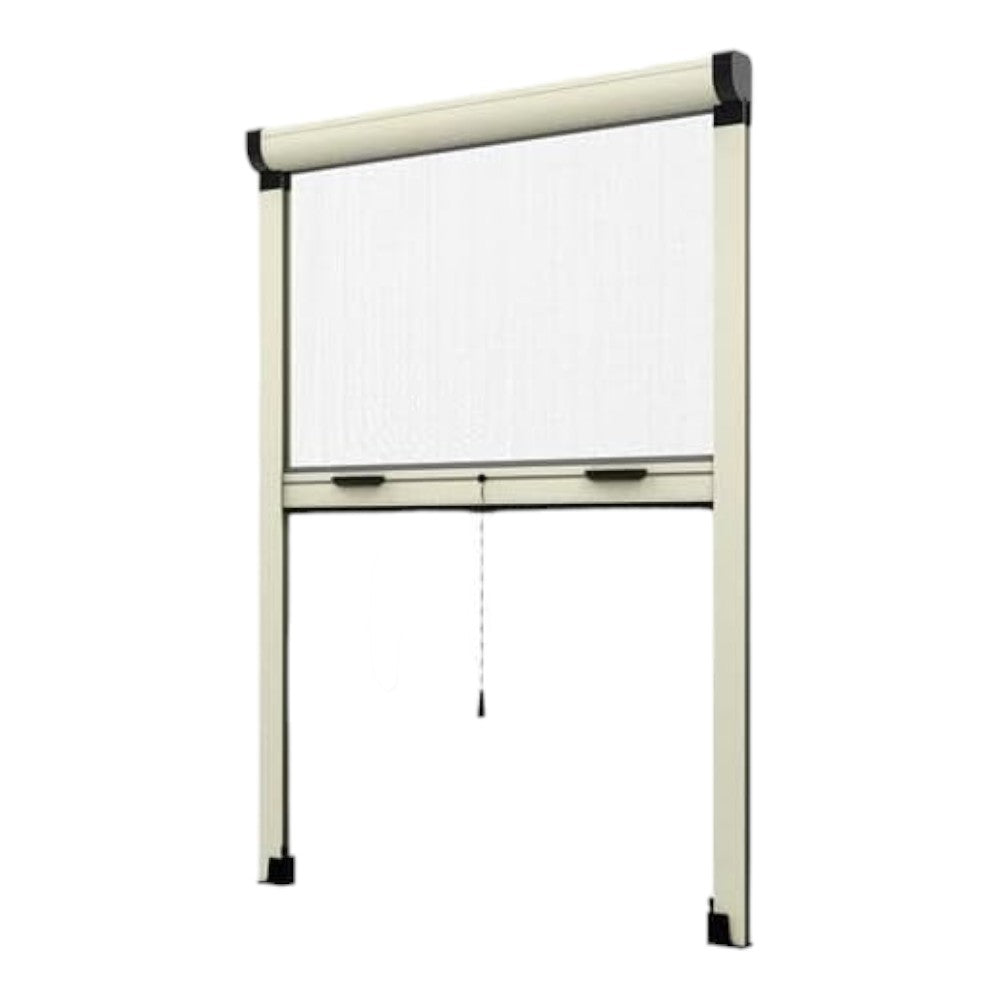 Moustiquaire à enroulement vertical pour extérieur et intérieur en aluminium ivoire