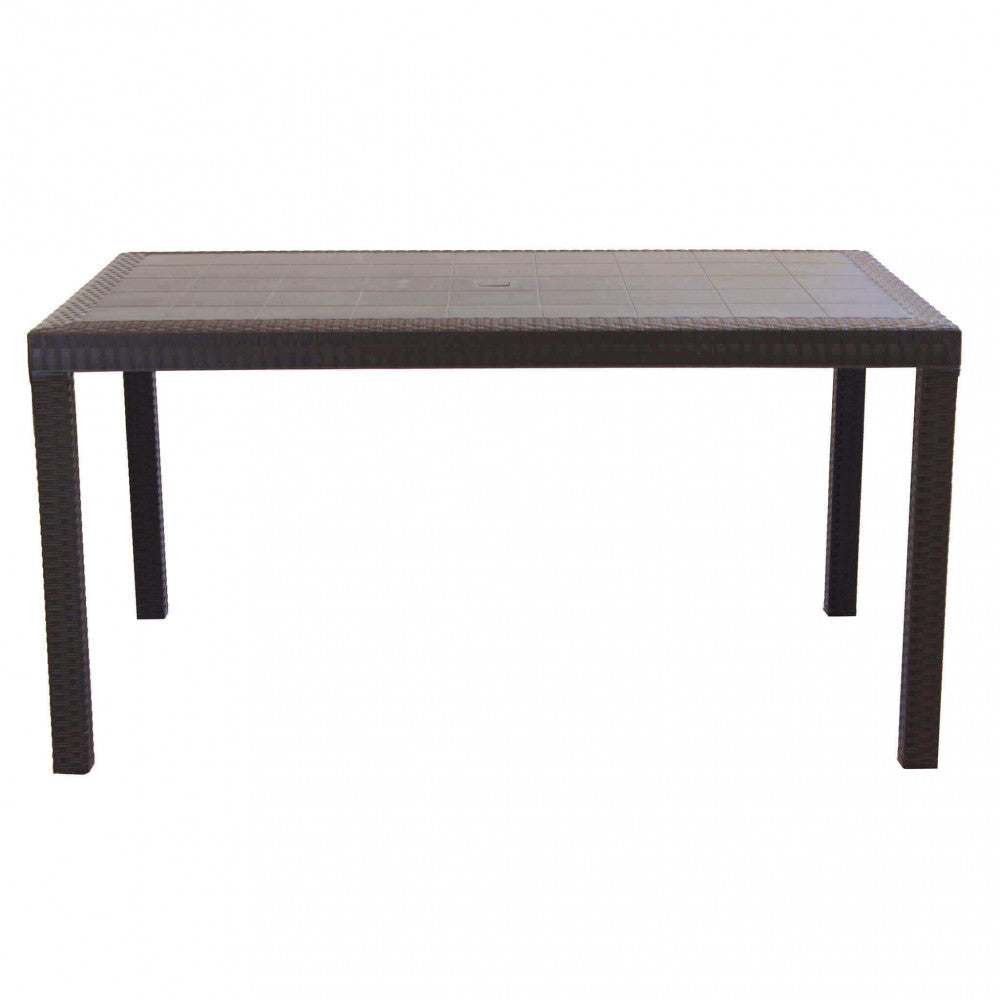 Table rectangulaire 150x90 cm en osier imprimé avec pieds réglables et trou central pour parapluie Nasa