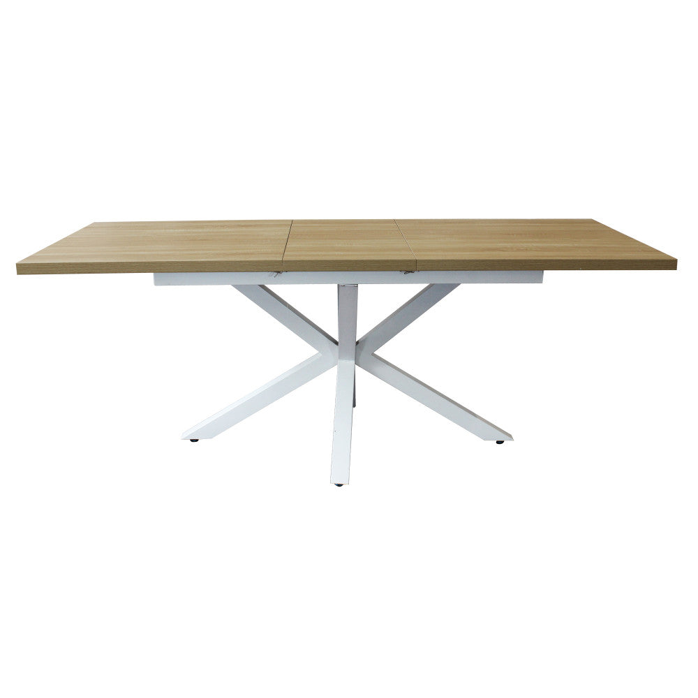 Tavolo allungabile con piano in mdf naturale e struttura in metallo bianco 90x160/200xH75 cm Gariè