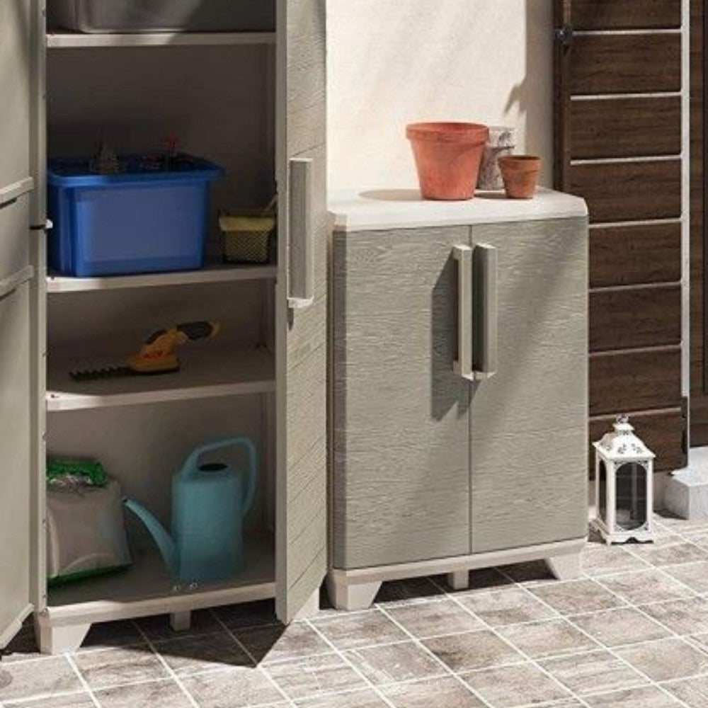 Armadio linear wood lucchettabile basso in resina a 2 ante e 1 ripiano regolabile Keter