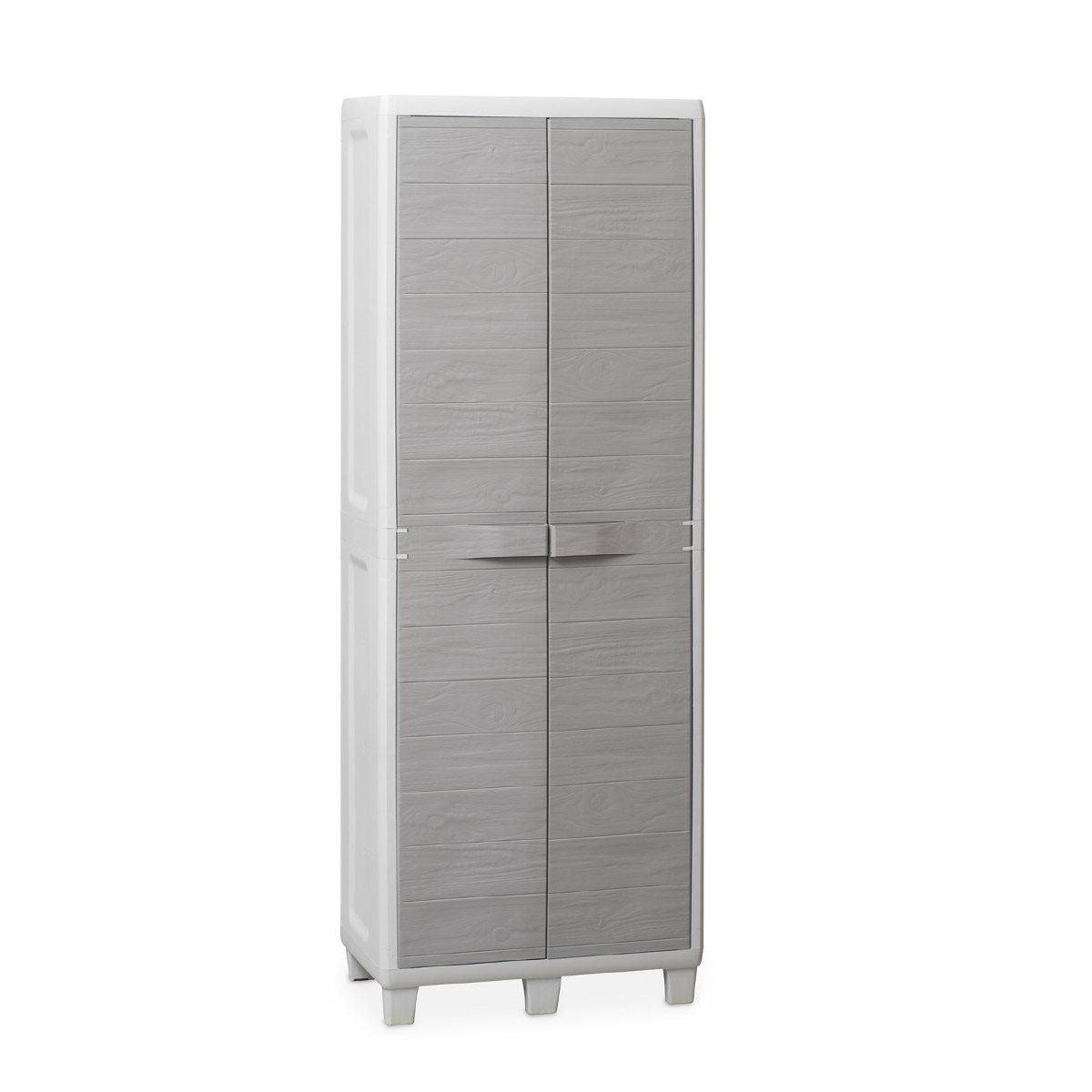 Armoire d'extérieur à étage en résine avec 2 portes effet bois et étagères réglables Woody's Toomax