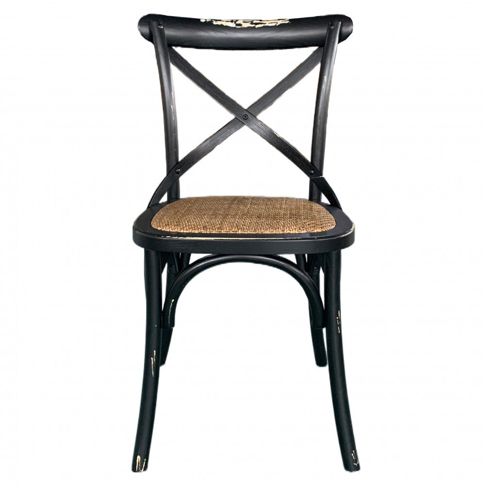 Sedia da pranzo in legno con schienale a croce e seduta in rattan 46x42xH87 cm Cross