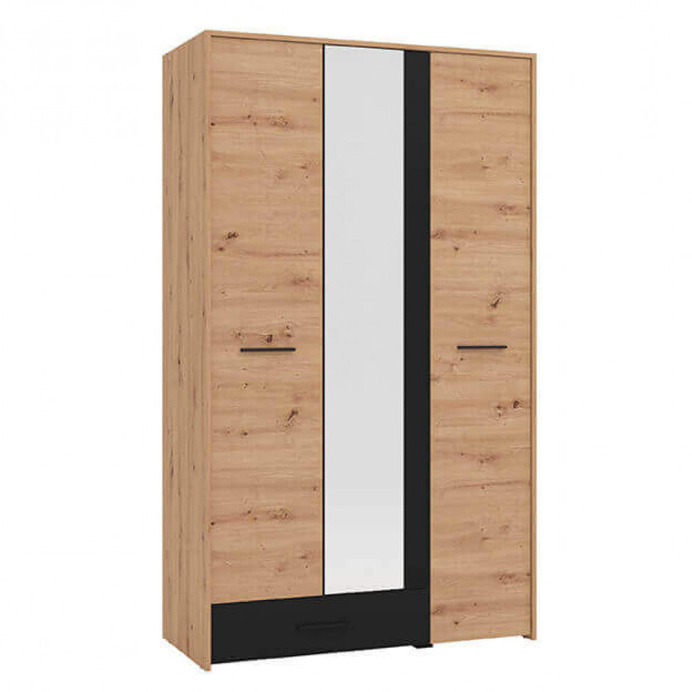 Armoire en bois 2 portes avec miroir central et tringle à vêtements Smigol