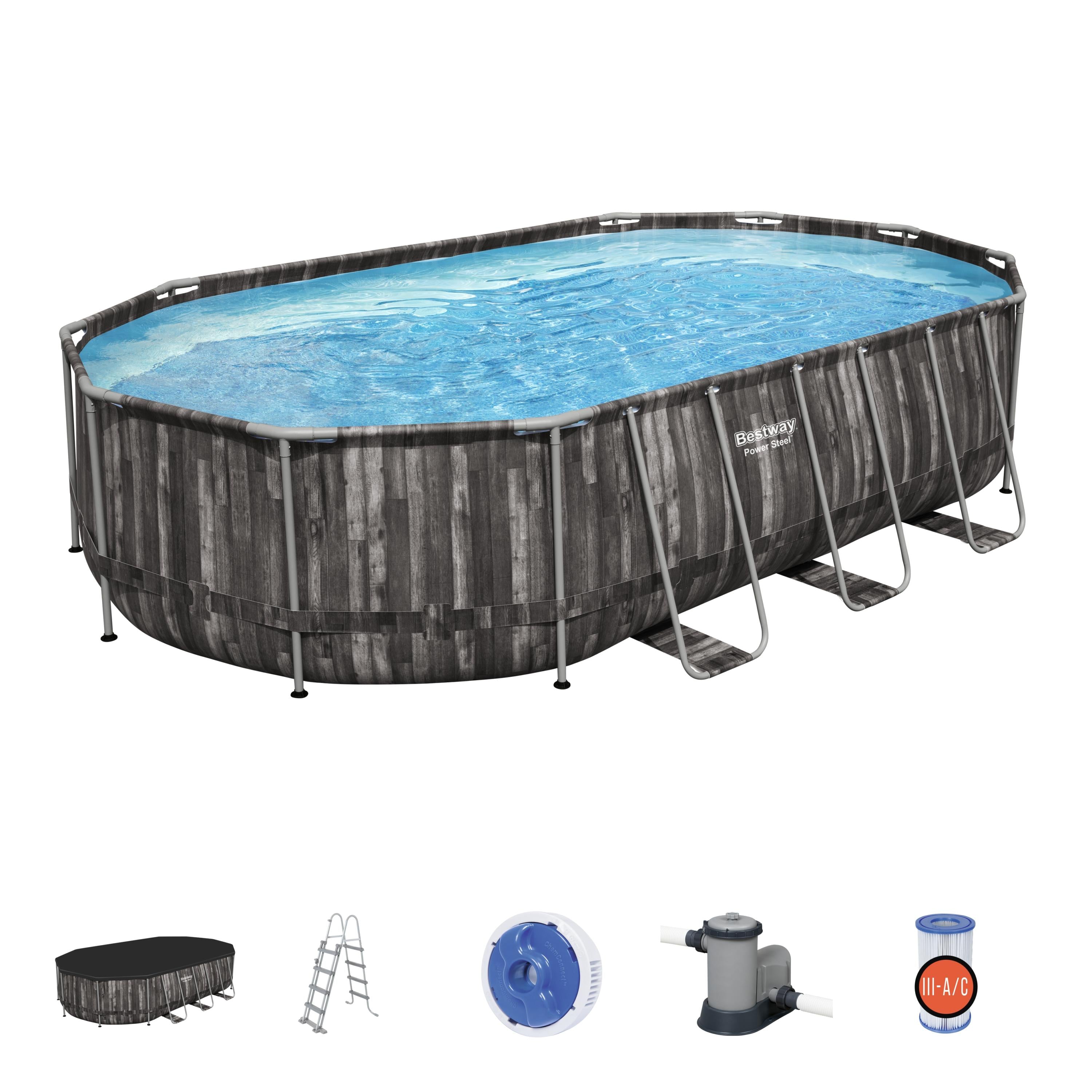 Piscine Ovale Effet Bois Power Steel 610x366x122 Bestway 5611R