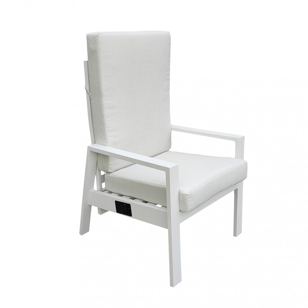 Fauteuil de jardin Nixa en aluminium blanc avec coussins rembourrés et dossier inclinable