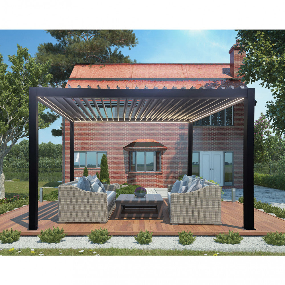 Pergola bioclimatique motorisée automatique 4x4 m avec lumières LED Pacific
