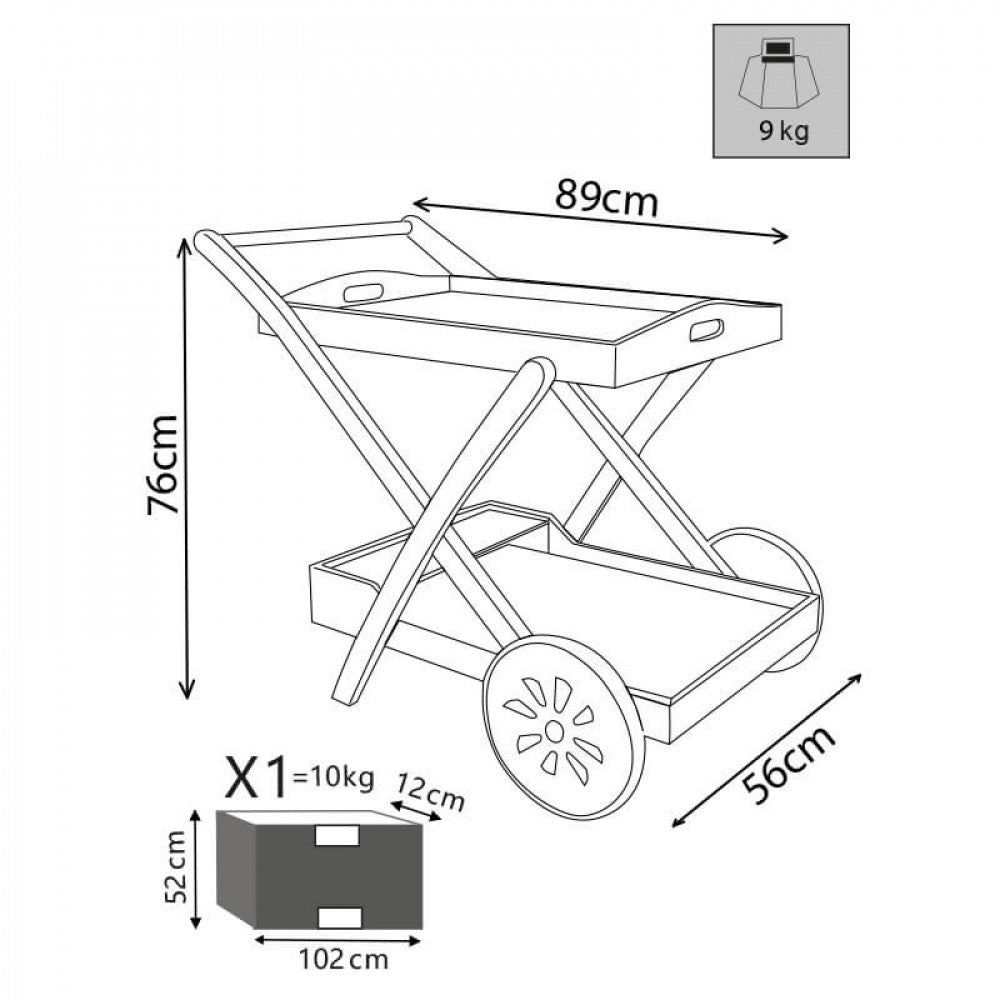 Chariot de table en bois d'acacia pour servir des repas pour bars et restaurants extérieurs