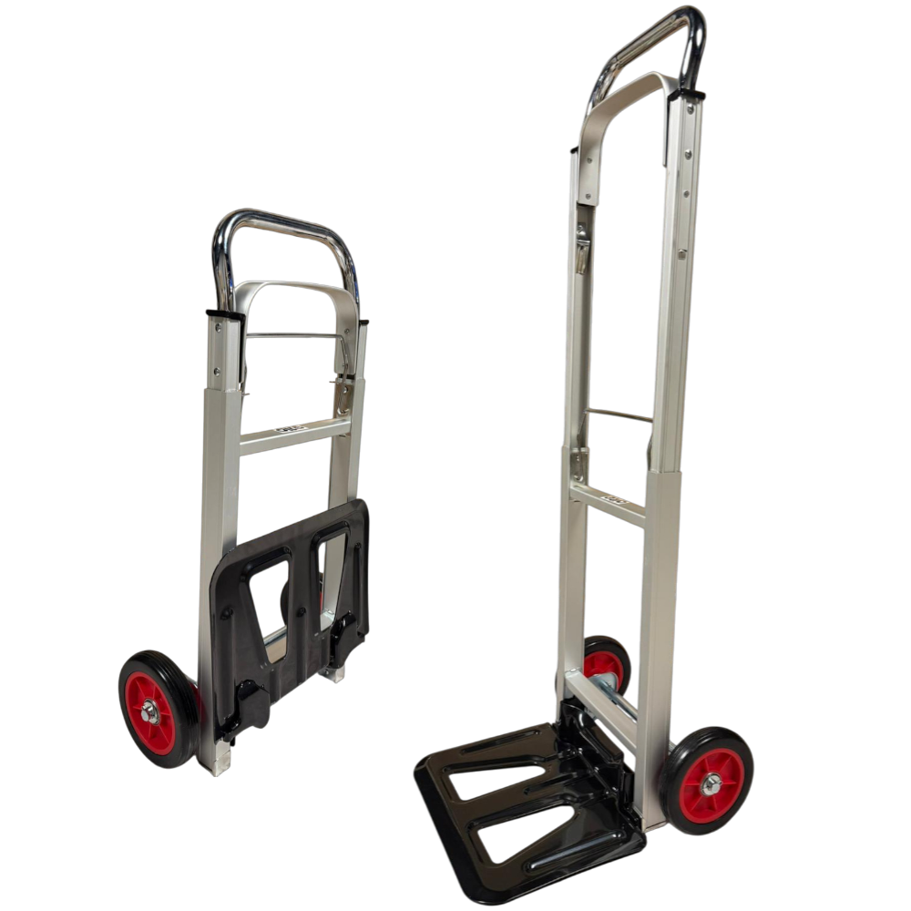 Chariot caisse télescopique en aluminium. Capacité : 90 kg.