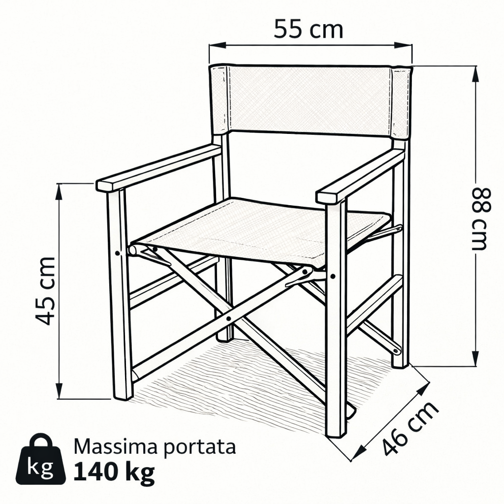 Chaise directrice de plage pliante en aluminium Texte