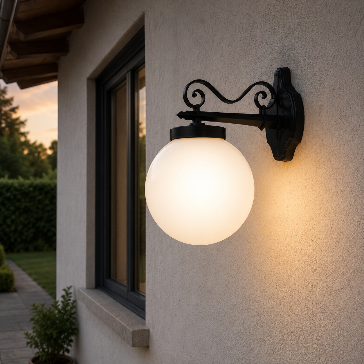 Lanterne avec bras supérieur travaillé, modèle Sfera - 100w IP44 mm.290x383h. couleur noire